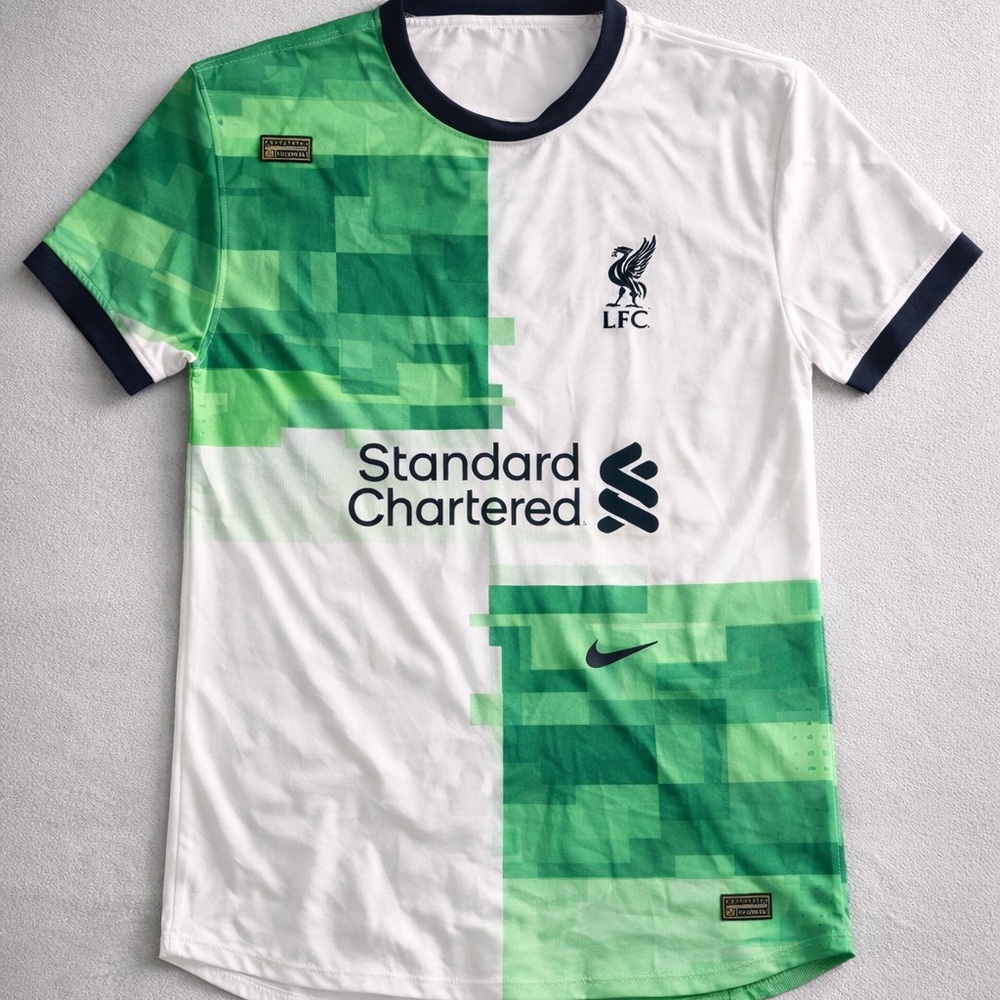 Liverpool FC White & Green Football Jersey with Nike Swoosh